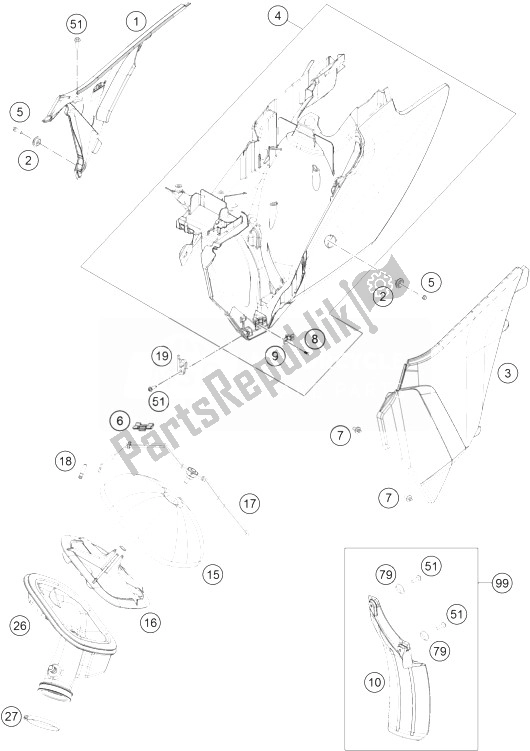 All parts for the Air Filter Box of the KTM 350 XCF W USA 2014
