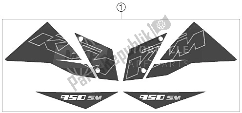 All parts for the Decal of the KTM 950 Supermoto Black USA 2006