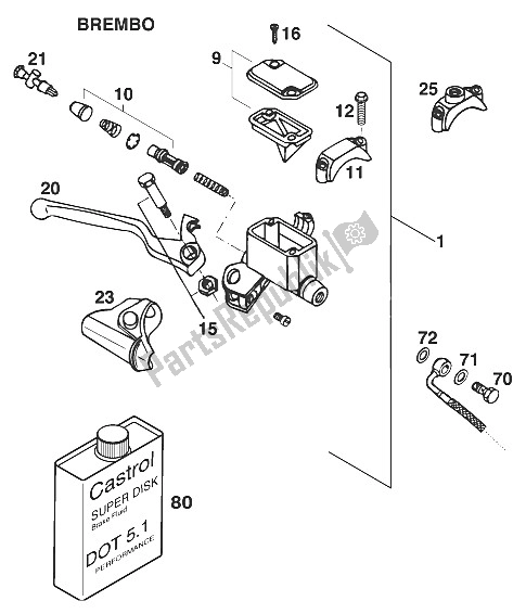 Todas las partes para Cilindro De Freno De Mano Brembo '96 de KTM 125 LC2 100 Orange Europe 110372 1997