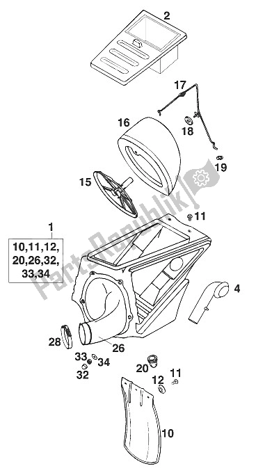 Tutte le parti per il Scatola Filtro Aria Euro 125 '96 del KTM 125 LC2 80 Orange BRD Europe 1996