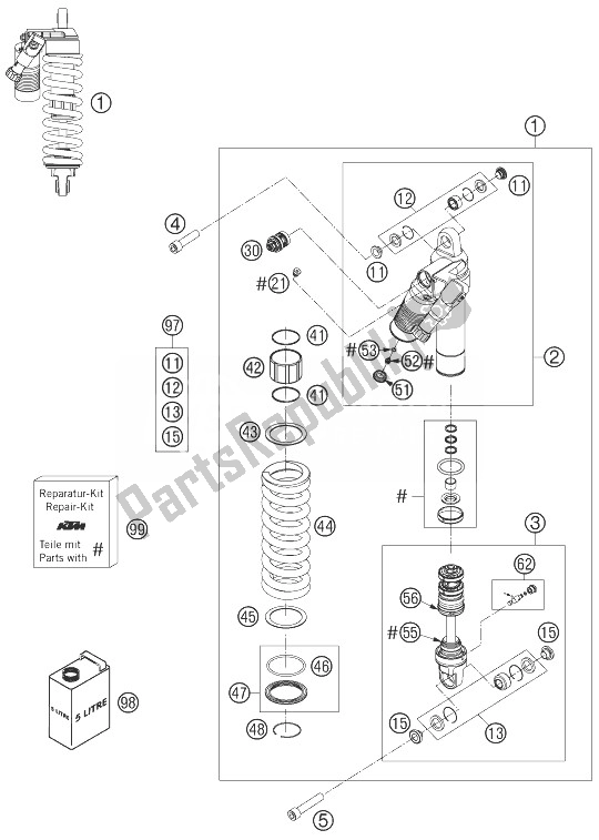 All parts for the Monoshock of the KTM 990 Adventure Black ABS 07 Europe 2007