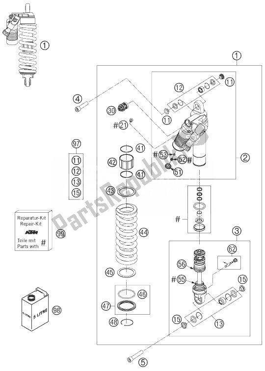 All parts for the Monoshock of the KTM 990 Adventure Black ABS 07 USA 2007