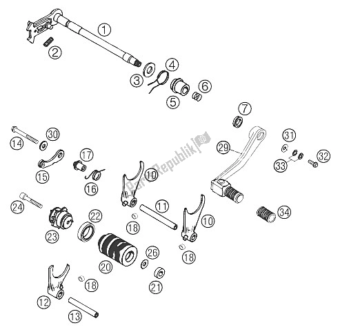 All parts for the Shifting Mechanism of the KTM 625 SMC Australia United Kingdom 2006