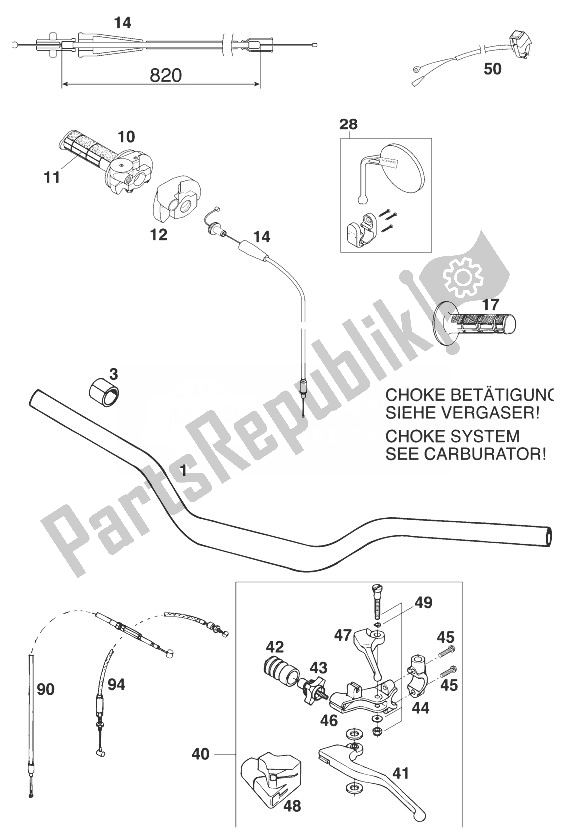 All parts for the Handle Bar - Controls 400/540 Sxc, of the KTM 400 SX C Europe 1999