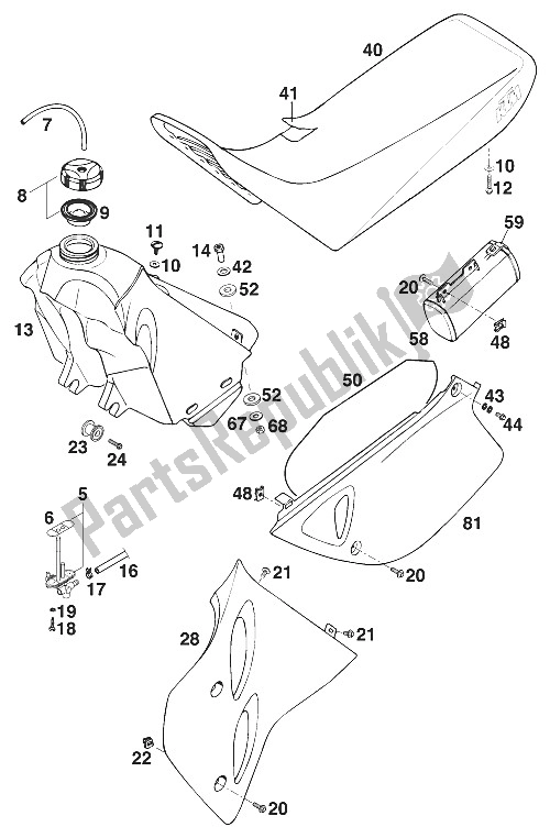 All parts for the Tank - Seat - Cover '97 of the KTM 400 EGS 20 KW 11 LT Orange Europe 1997