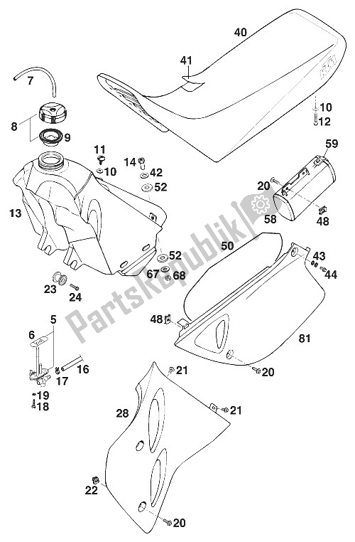 All parts for the Tank - Seat - Cover Lc4-e'97 of the KTM 400 EGS E 29 KW 11 LT Blau Europe 1997