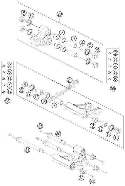 All parts for the Pro Lever Linking of the KTM 690 Supermoto Black Europe 2007