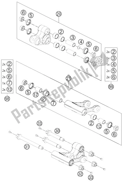 All parts for the Pro Lever Linking of the KTM 690 Supermoto Prestige Europe 2007