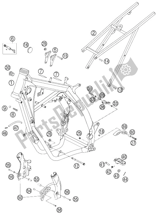 All parts for the Frame of the KTM 125 EXC Europe 2005