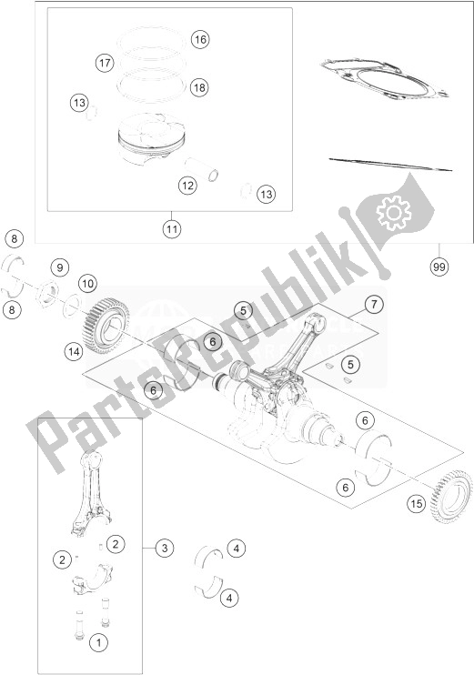 All parts for the Crankshaft, Piston of the KTM 1190 Adventure ABS Grey France 2014