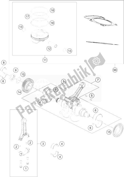 All parts for the Crankshaft, Piston of the KTM 1190 Adventure ABS Orange France 2014