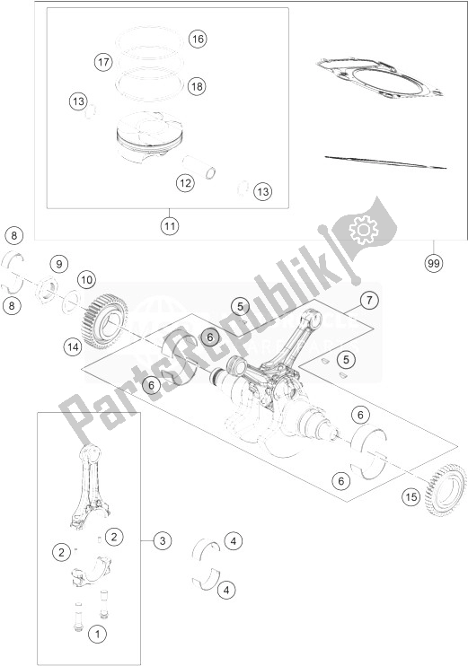 Alle onderdelen voor de Krukas, Zuiger van de KTM 1190 RC8 R White Japan 2014