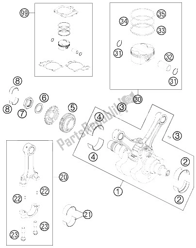 All parts for the Crankshaft, Piston of the KTM 990 Supermoto R Australia United Kingdom 2011