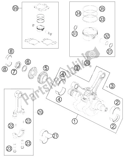 All parts for the Crankshaft, Piston of the KTM 990 Supermoto R Europe 2011