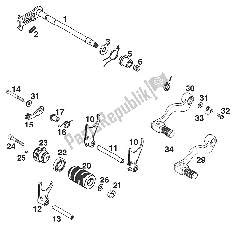 Alle onderdelen voor de Schakelmechanisme Lc4 '96 van de KTM 400 Super Comp WP Europe 1996