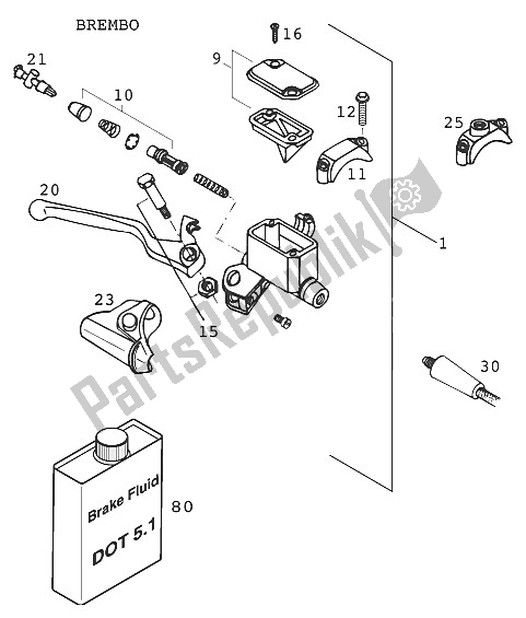 All parts for the Hand Brake Cylinder Brembo Lc4'9 of the KTM 640 LC 4 Silber USA 2000