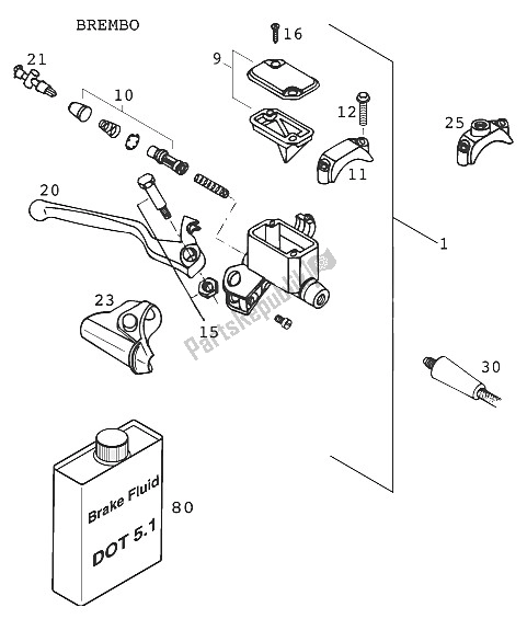 All parts for the Hand Brake Cylinder of the KTM 640 LC4 E Super Moto Europe 2001