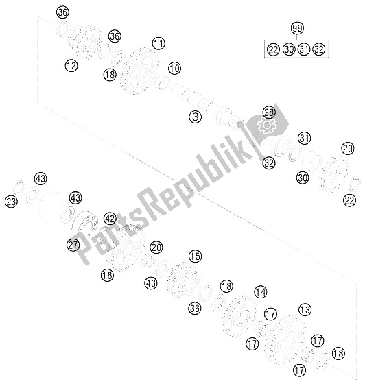 Wszystkie części do Przek? Adnia Ii - Wa? Ek Po? Redni KTM 105 SX USA 2009