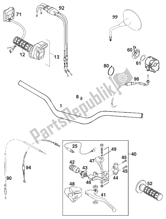 All parts for the Handle Bar - Controls Adventure 200 of the KTM 640 Adventure R Europe 2001