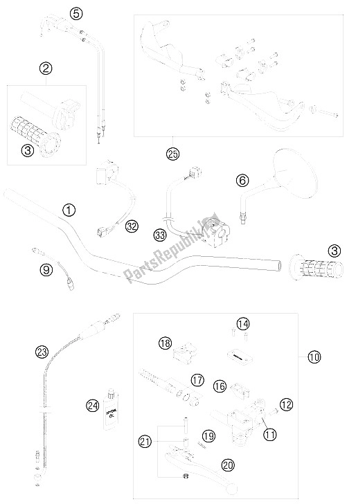 All parts for the Handlebar, Controls of the KTM 990 Adventure Orange ABS 09 USA 2009