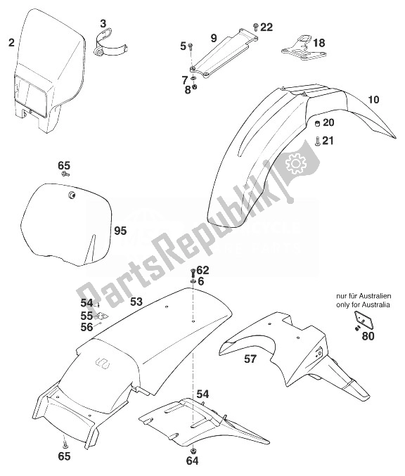 Alle onderdelen voor de Fender Sx, Sc '98 van de KTM 400 SUP Comp EXC USA 1998