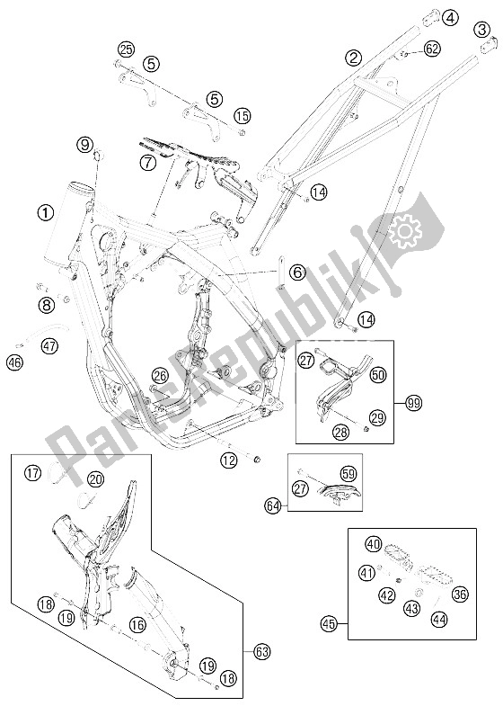 All parts for the Frame of the KTM 250 SX F Europe 2011