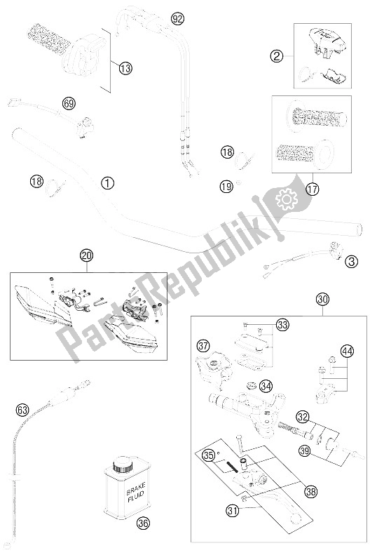 All parts for the Handlebar, Controls of the KTM 450 XC W USA 2012