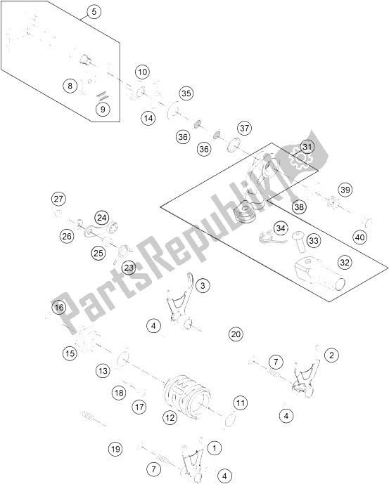 All parts for the Shifting Mechanism of the KTM Freeride 250 R USA 2015