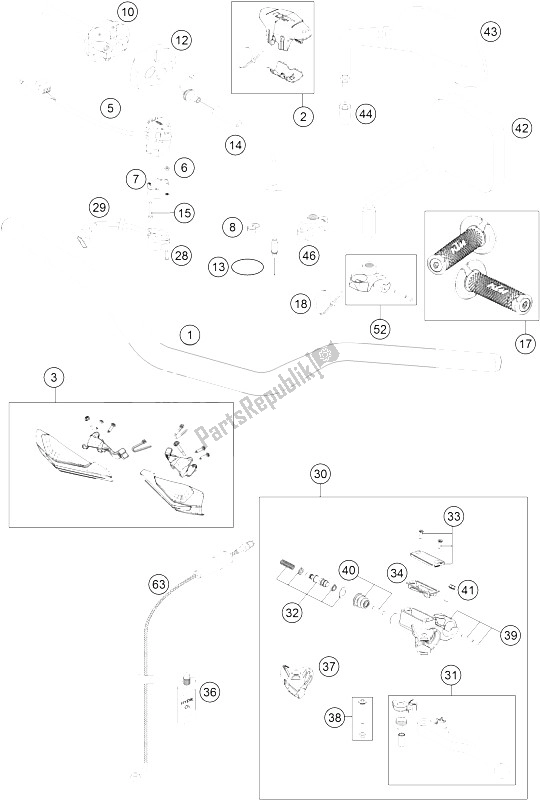 All parts for the Handlebar, Controls of the KTM 125 EXC Europe 2015