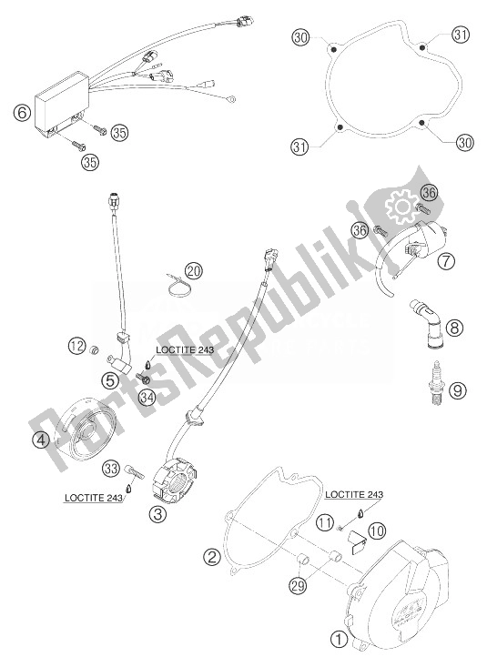 Alle onderdelen voor de Ontstekingssysteem 4k3a van de KTM 525 SMR Europe 2004