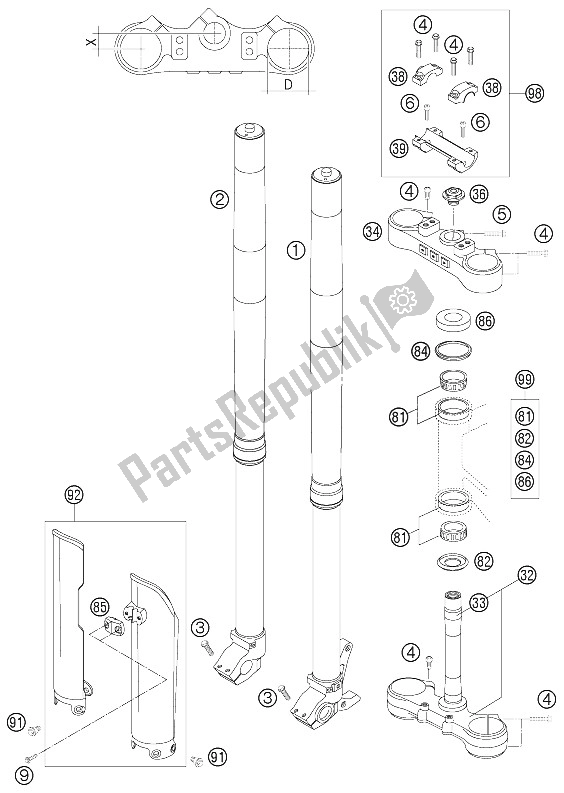 All parts for the Front Fork of the KTM 625 SXC Europe 2006