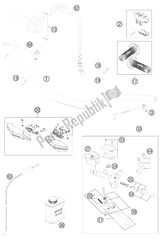 All parts for the Handlebar, Controls of the KTM 450 XC W USA 2015