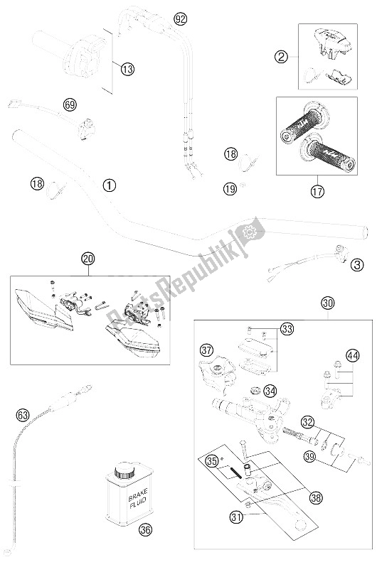 All parts for the Handlebar, Controls of the KTM 450 XC W USA 2015