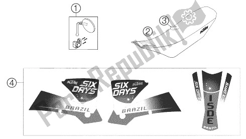 Alle onderdelen voor de Nieuwe Onderdelen 125-525 Zes Dagen van de KTM 125 EXC SIX Days Europe 2004