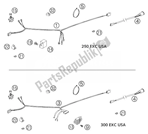 Alle onderdelen voor de Kabelboom 250/300 Exc Usa van de KTM 250 EXC United Kingdom 2003