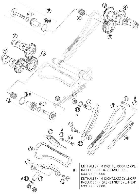 Alle onderdelen voor de Timing Aandrijving van de KTM 950 Supermoto R USA 2008