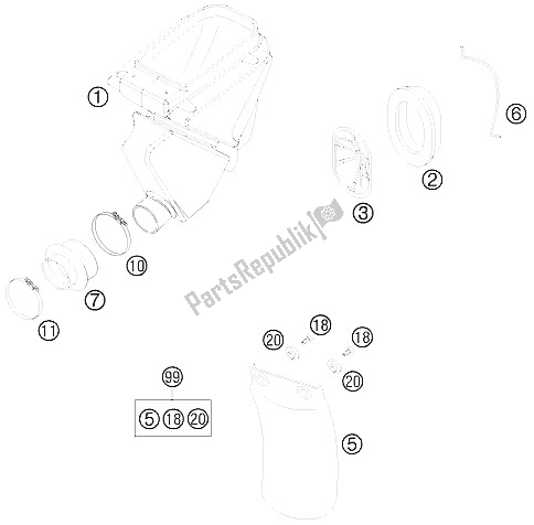 Alle onderdelen voor de Luchtfilterkast van de KTM 65 SX Europe 6001H6 2008