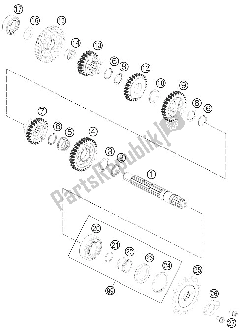 All parts for the Transmission Ii - Countershaft of the KTM 125 Duke Orange Europe 8026L4 2012