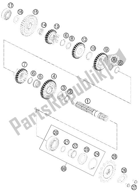 Toutes les pièces pour le Transmission Ii - Arbre Intermédiaire du KTM 200 Duke OR W O ABS CKD 15 Malaysia 2015