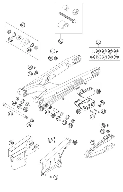 Alle onderdelen voor de Achterbrug 125-300 van de KTM 125 EXC SIX Days Europe 2003