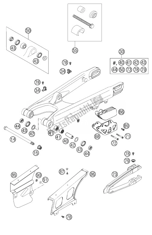 Tutte le parti per il Forcellone 125-300 del KTM 200 EXC Australia 2003