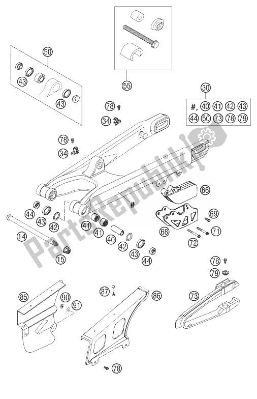 Toutes les pièces pour le Bras Oscillant 125-300 du KTM 200 EXC United Kingdom 2003