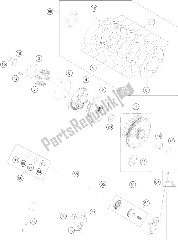 All parts for the Clutch of the KTM Freeride 250 R Europe 2015