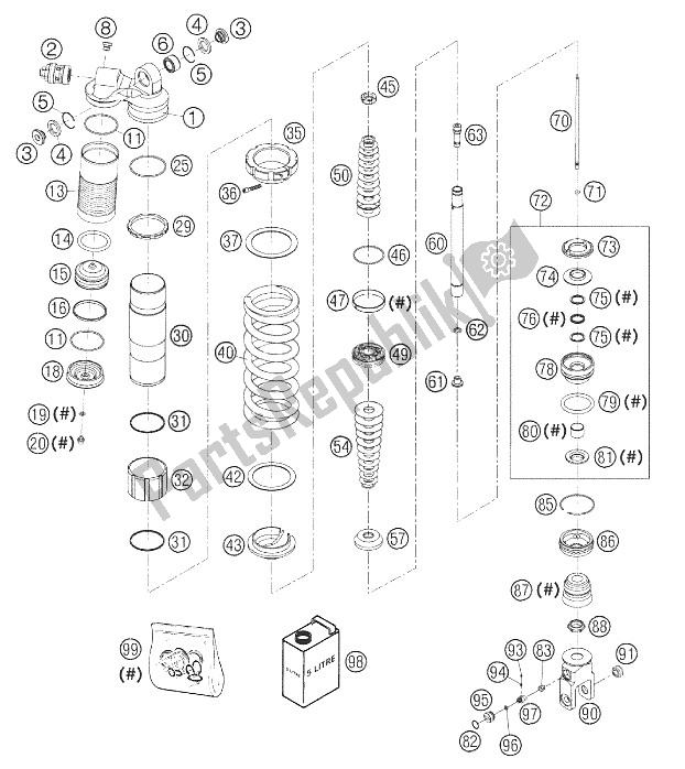 Tutte le parti per il Smontaggio Dell'ammortizzatore. 660 Sms del KTM 660 SM Factory Replica Europe 2002