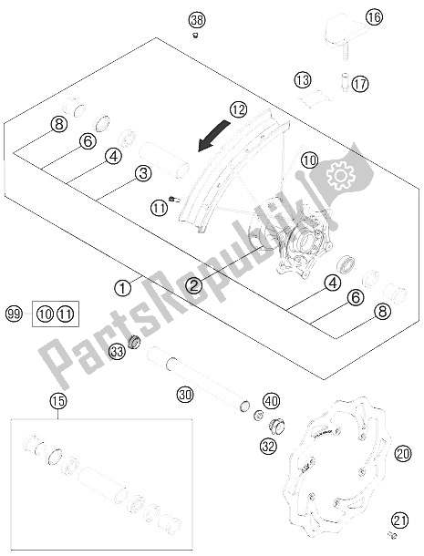 All parts for the Front Wheel of the KTM 200 XC W USA 2009