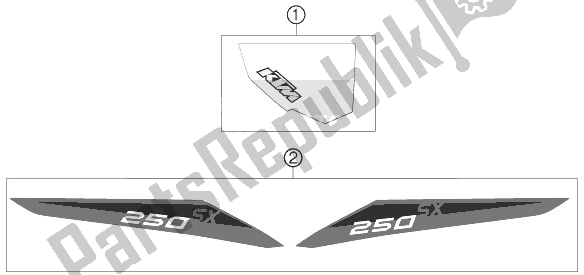 Alle onderdelen voor de Sticker van de KTM 250 SX USA 2013