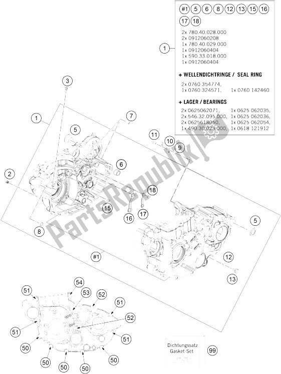 Tutte le parti per il Cassa Del Motore del KTM 450 EXC Australia 2016