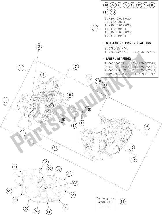Tutte le parti per il Cassa Del Motore del KTM 450 EXC Europe 2015