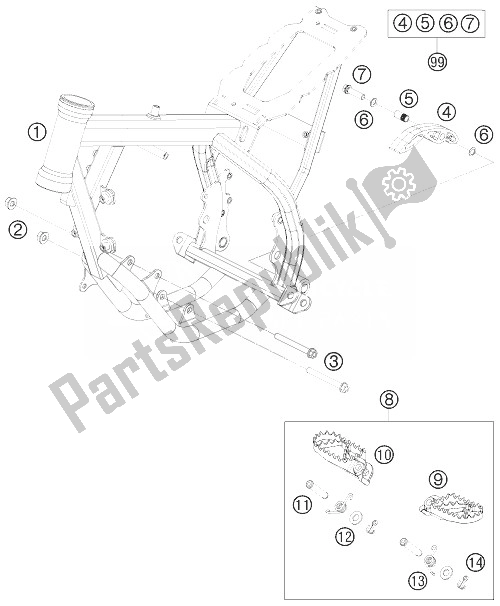Todas las partes para Marco de KTM 50 SX Mini Europe 2010