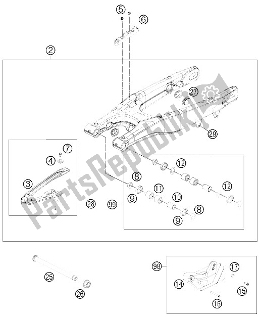 All parts for the Swingarm of the KTM 250 SX F USA 2015